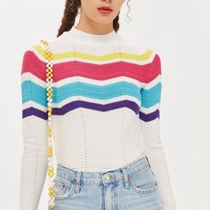 Topshop rainbow knit long sleeve top sweater XS
